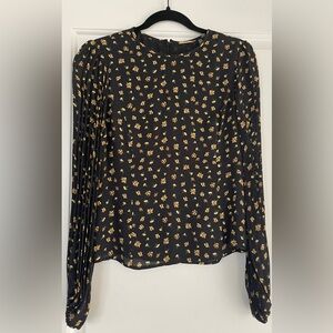 Elie Tahari Black and Gold/Yellow Floral Blouse/Top